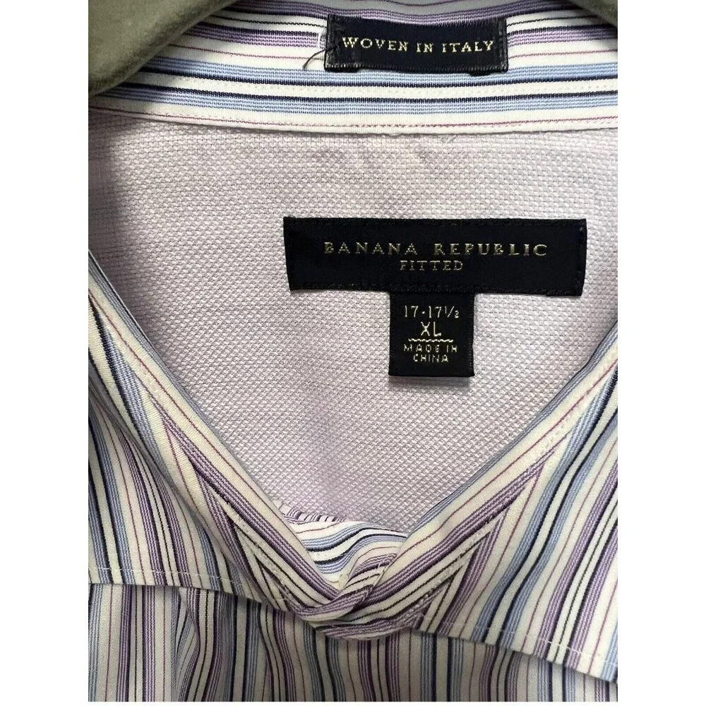 Banana Republic Mens‎ Shirt XL Stripe Cotton LS Fitted French Cuff Blue Purple